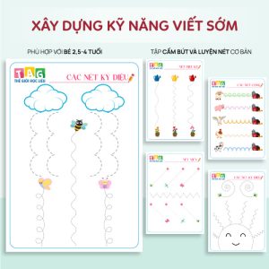 Học liệu tô theo nét đứt luyện nét cơ bản, xây dựng kỹ năng viết cho bé 2-6 tuổi